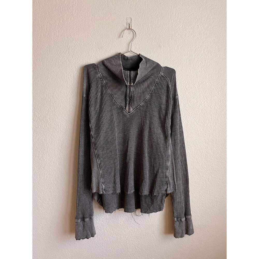 Free People FP ONE Ashton Zip Thermal Long Sleeve Pullover in Charcoal Size XL